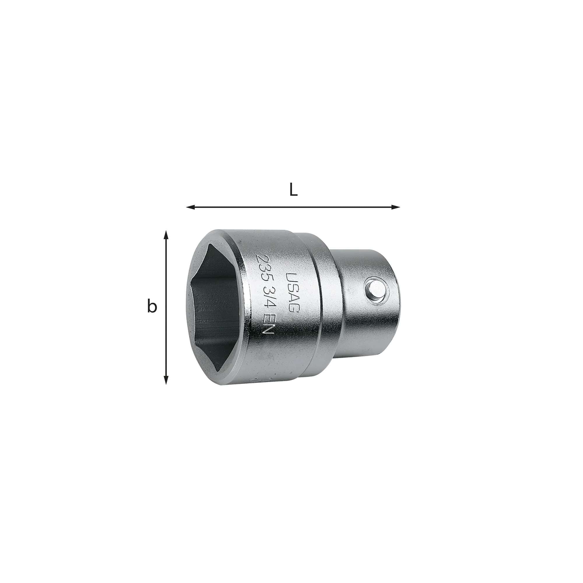 Chiavi a bussola L.49mm con bocca esagonale 21mm - Usag 235 3/4 EN