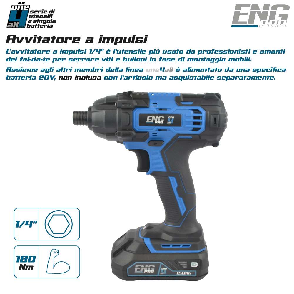 Avvitatore a impulsi 1/4" professionale 180 Nm ONE4ALL - ENG PRO 1B20-AI14