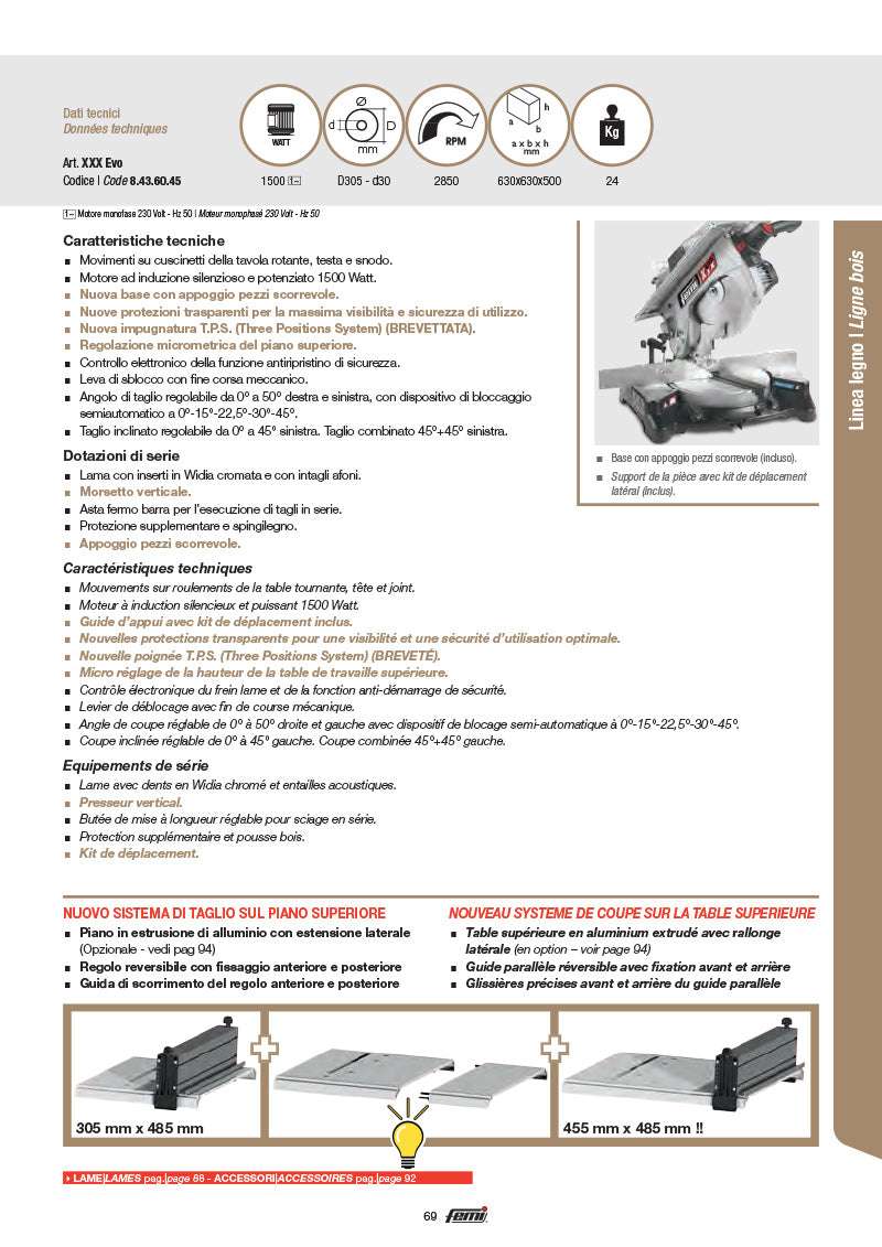 Femi XXX EVO Segatrice troncatrice per legno 305mm motore 1500W induzione