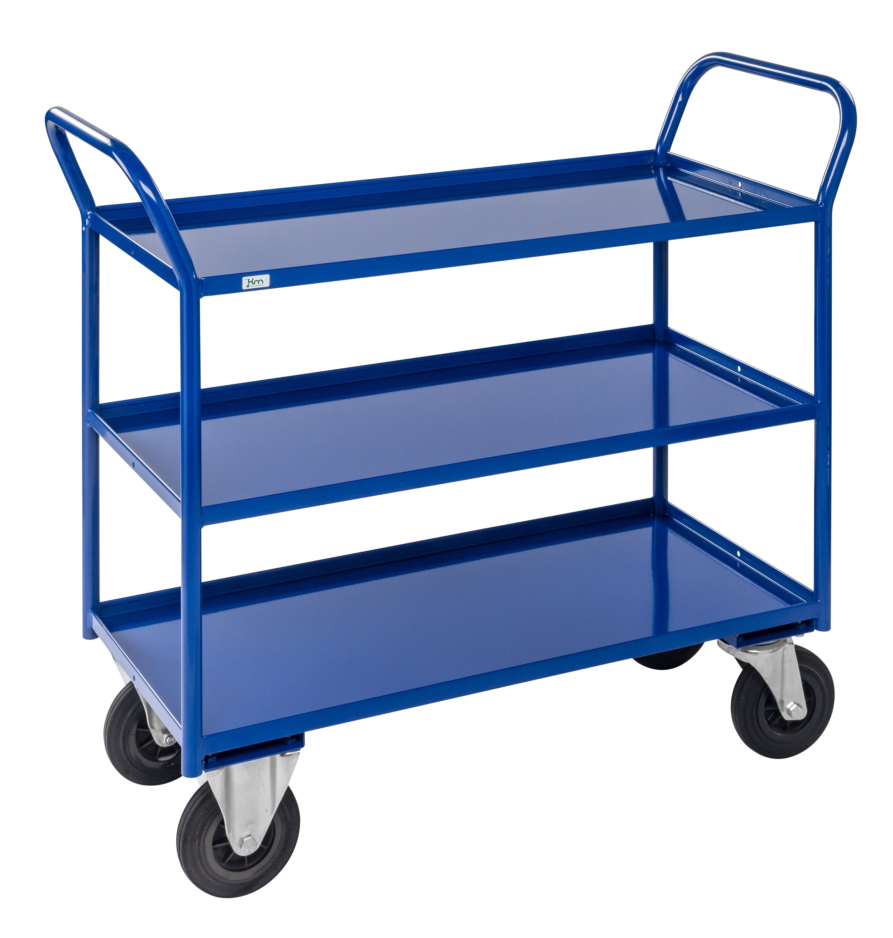 Carrello robusto in lamiera 3 ripiani Blu con freno - KM4176-BB Kongamek