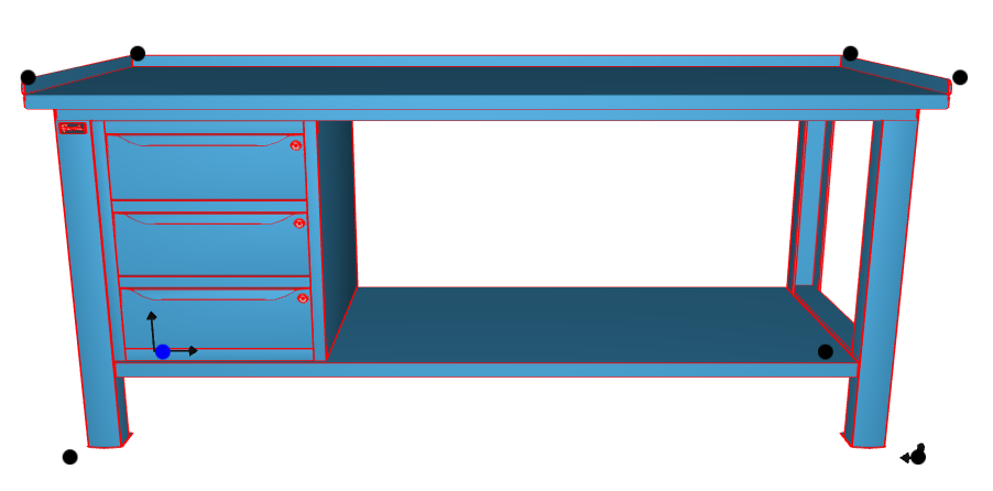 Banco da lavoro per officina piano in acciaio 2007 x 705 x 855 H - armadio 3 cassetti - FAMI - Blu