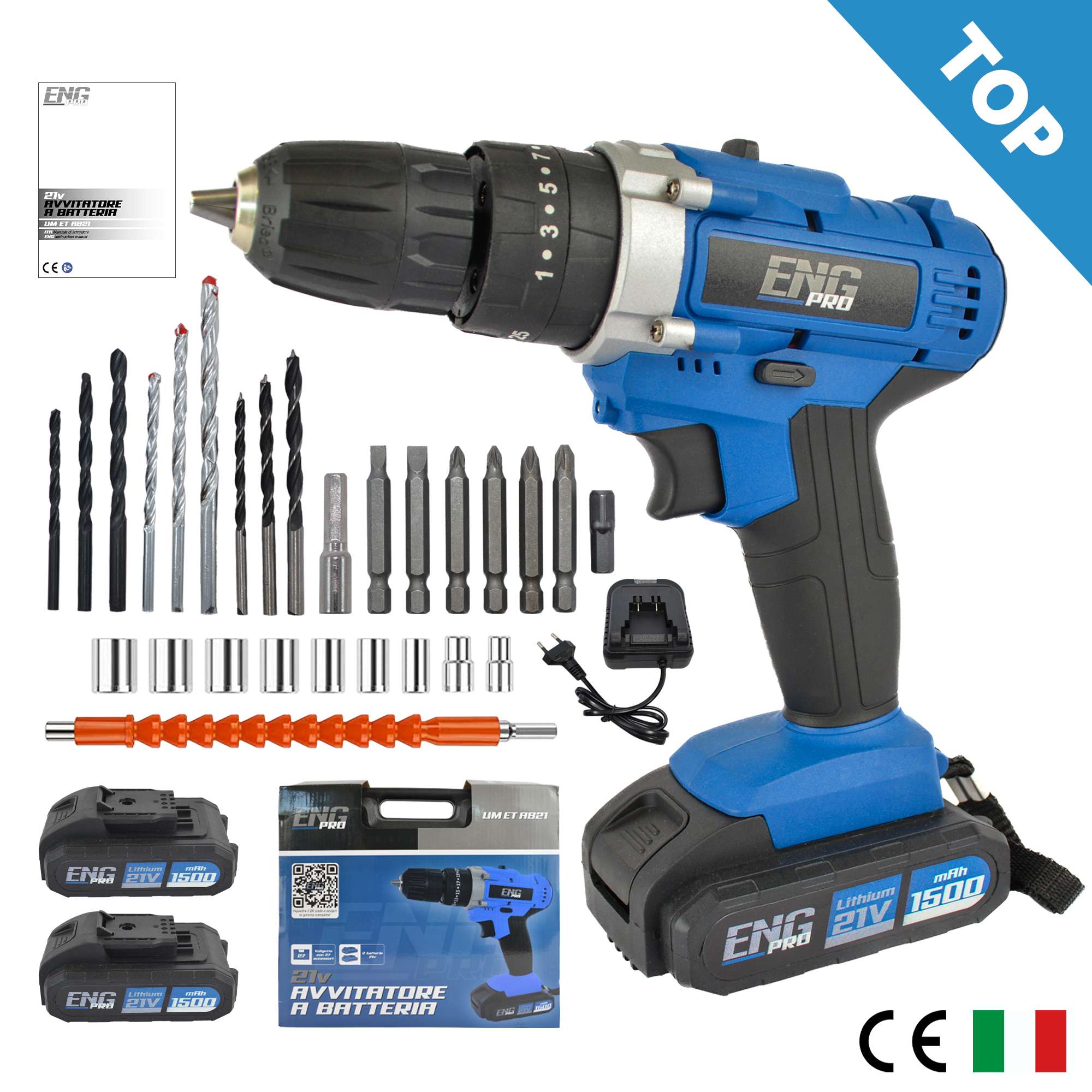 Trapano avvitatore foratura a percussione 21V + 27 accessori ENG PRO UM ET AB21