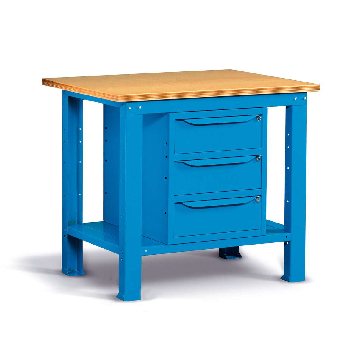 Banco da lavoro per officina piano in legno 1024 X 705 X 880 H - armadio 3 cassetti - FAMI - Blu