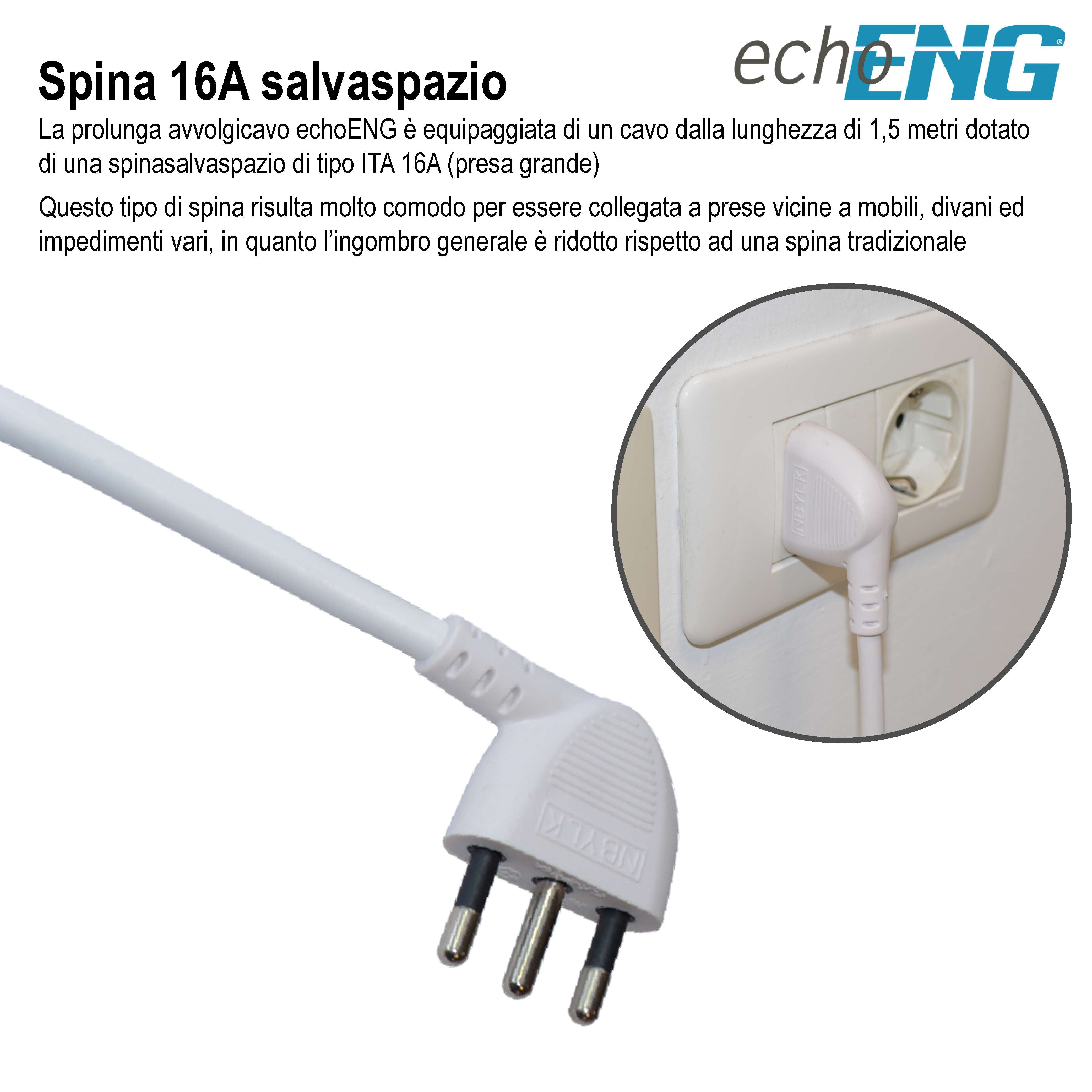 Multipresa elettrica 6 Posti Bipasso / 3 Schuko 1,5m 16A - echoENG UM 90 MI9P